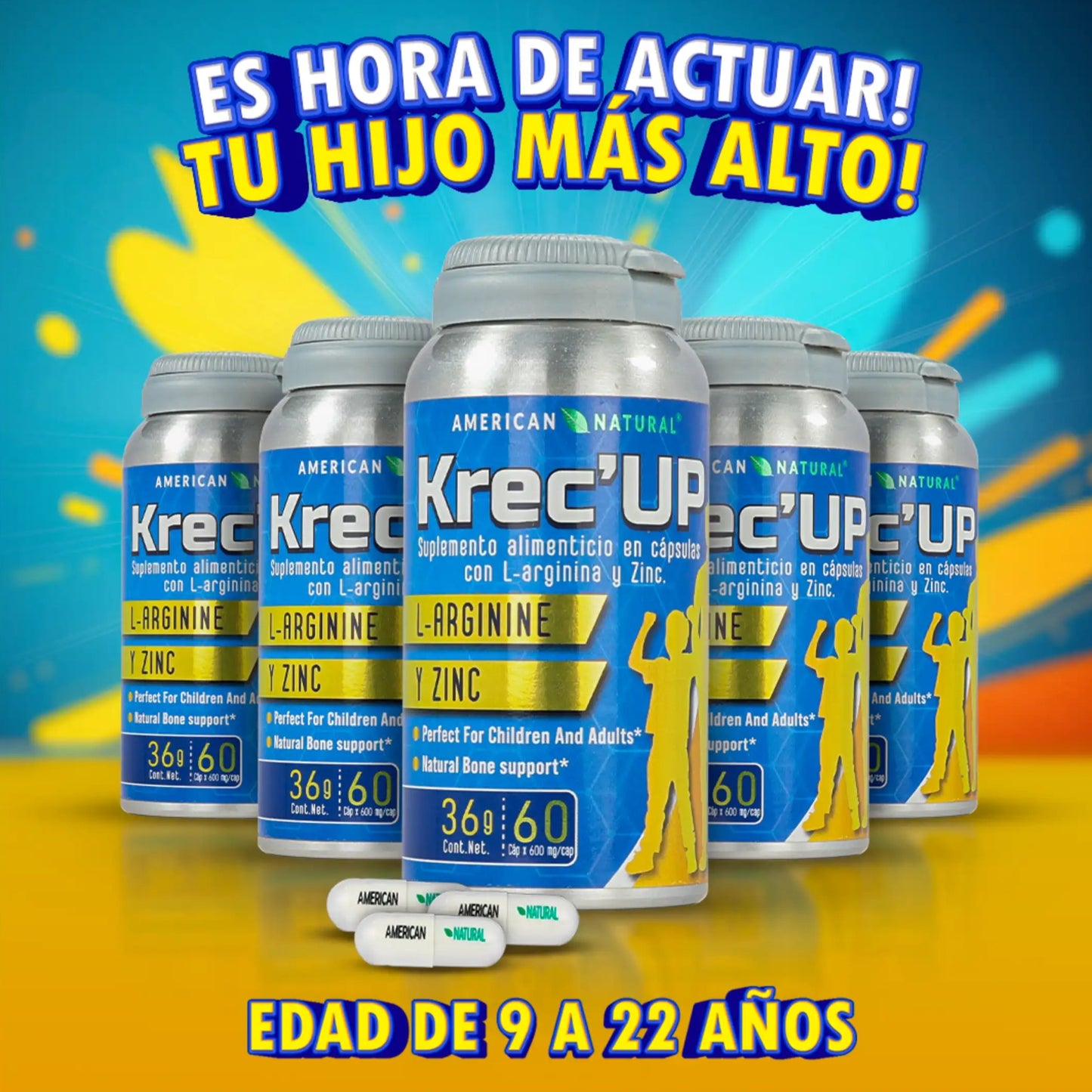 KREC’UP ORIGINAL – Suplemento Natural para Crecimiento (9-22 años) + e-Book GRATIS ~ Los 8 Secretos para Crecer