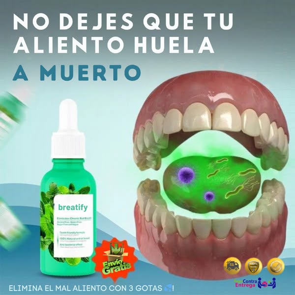 Breatify – Gotas naturales anti-mal aliento | Elimina 99 % bacterias, frescura 12 h, fórmula sin alcohol/gluten, 30 ml