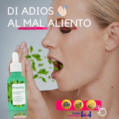 Breatify – Gotas naturales anti-mal aliento | Elimina 99 % bacterias, frescura 12 h, fórmula sin alcohol/gluten, 30 ml